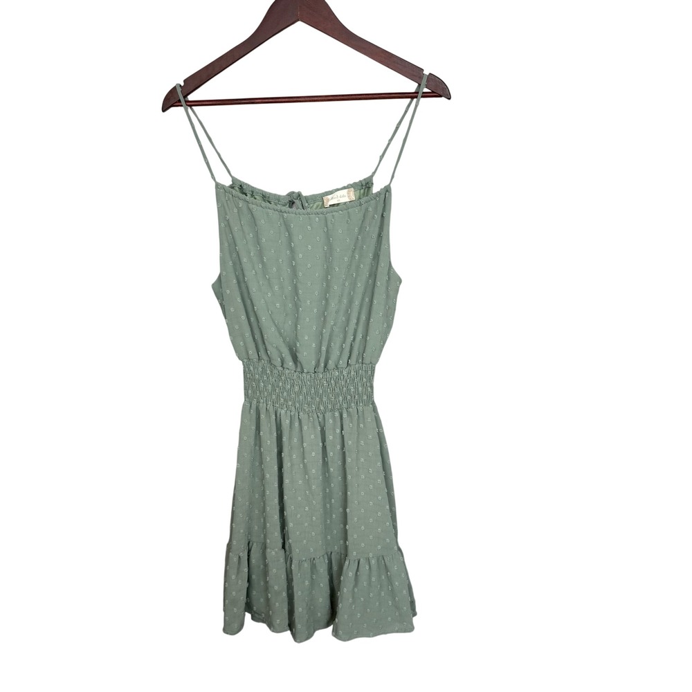 Altar'd State Mini Dress Sage Swiss Dot Smocked Cottagecore Babydoll Peasant XS